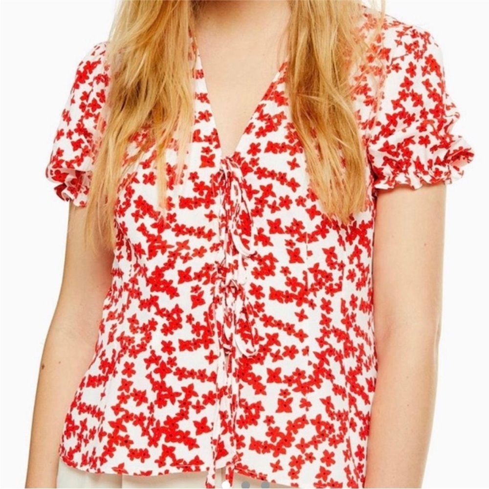 TOPSHOP tie front floral blouse